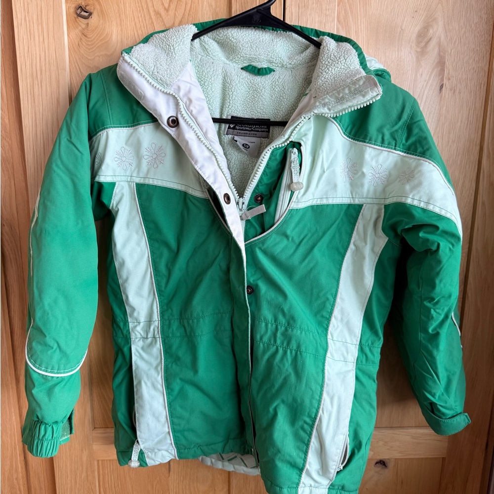 Columbia Green and White Kids Puffer Jacket